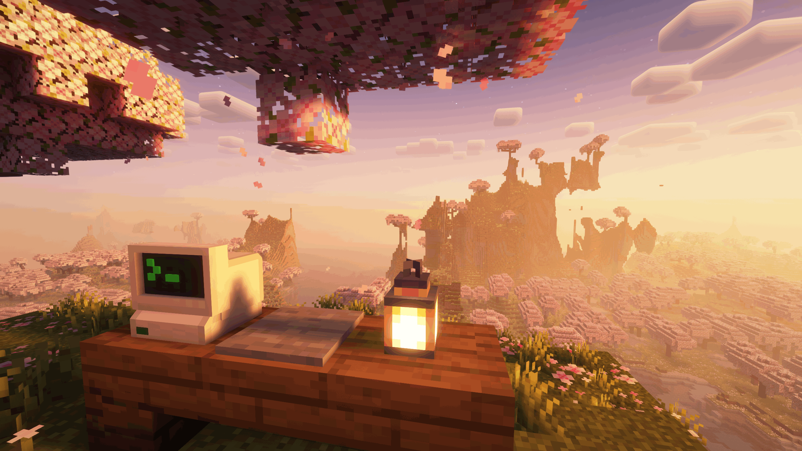 ingame view of mountain range with computer in frame